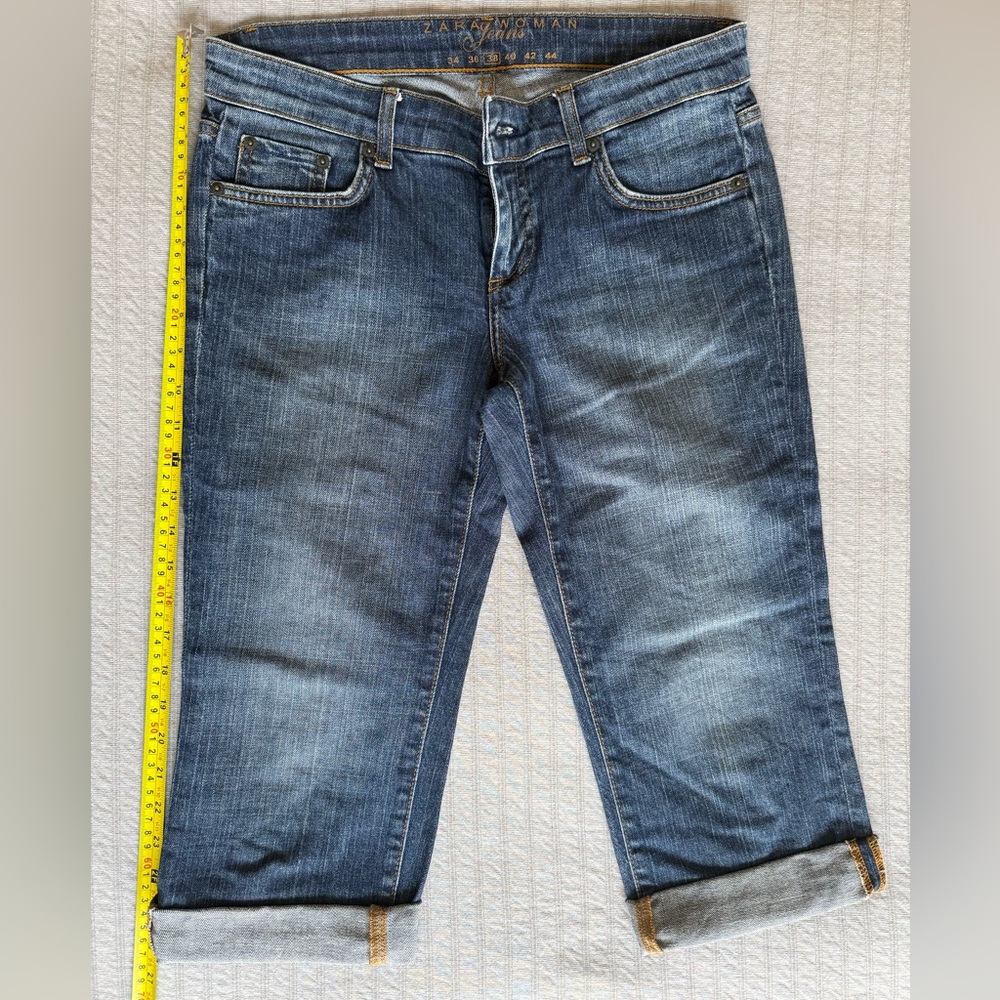 Vintage Y2K Zara Low Rise Bermuda Jeans Size 38 Rhinestone
